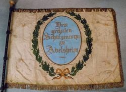 Historische Vereinsfahne von 1924 Frontseite - Dem geehrten Schützencorps zu Adelsheim